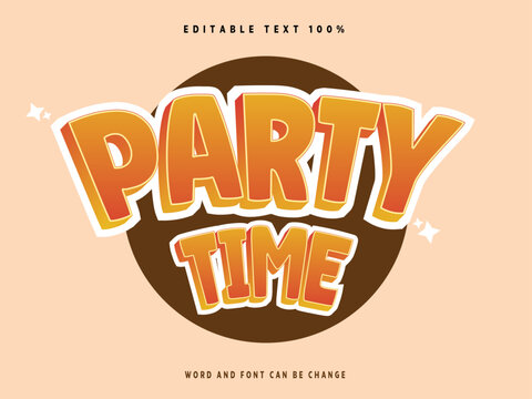 editable text effect party time with orange color and brown circle background