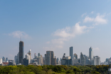 Fototapeta na wymiar Bangkok city panoramic view on Lumpini park and skyscrapers