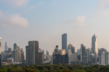 Fototapeta na wymiar Bangkok skyline with skyscrapers and trees