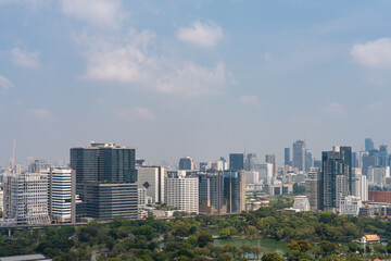 Fototapeta na wymiar Bangkok panoramic skyline office buildings, Lumpini park and skyscrapers