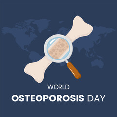 Vector graphic of bones viewed with a magnifying glass suitable for world osteoporosis day awareness poster