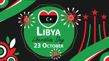 Libya Liberation Day vector banner design with geometric shapes and vibrant colors on a horizontal background. Happy Libya Liberation Day modern minimal poster.