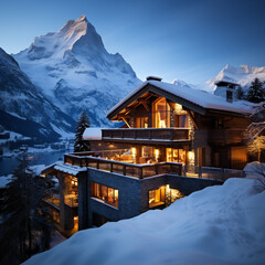 house in the mountains, chalet - obrazy, fototapety, plakaty