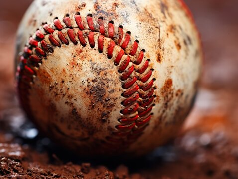 Closeup of a dirty baseball, Generative AI