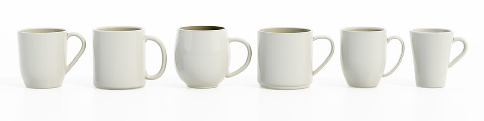 Coffee mugs isolated on white background. 3D illustration