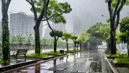 City, Rainy, Season, Rainy Season, City in rainy season, wet, wet weather, Modern, Modern city in rainy day, lovely, Lovely weather, Halloween, AI generated