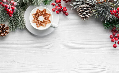 Cup of coffee with christmas decorations