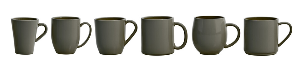 Coffee mugs isolated on transparent background. 3D illustration