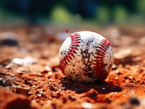 Closeup of a dirty baseball, Generative AI