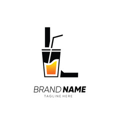 Letter L with Glass or Drinking Water Cup Logo Design Vector Icon Graphic Emblem Illustration