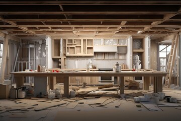 kitchen under construction, architectural concept
