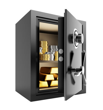 Precious metals stored in safe box - 3D Rendering