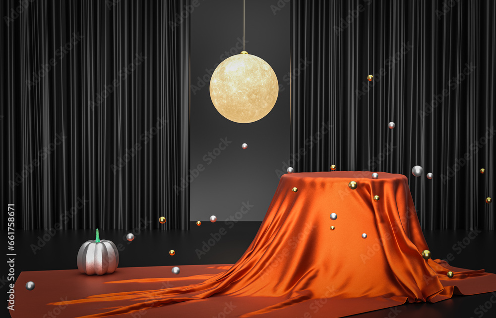 Poster halloween background with a podium for product display. 3d rendering.