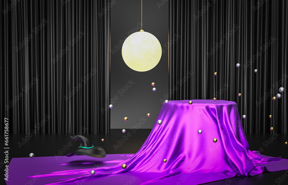 Poster Halloween background with a podium for product display. 3d rendering.