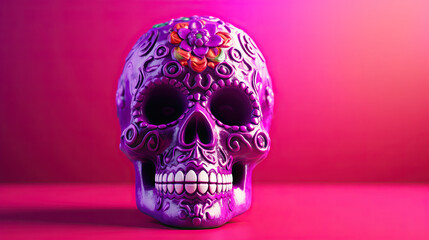 Fototapeta premium A single sugar skull or Catrina on a vivid magenta background or wallpaper