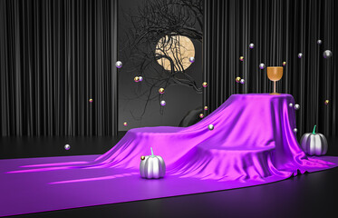 Halloween background with a podium for product display. 3d rendering.
