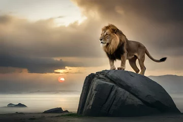 Fotobehang lion in the sunset © jani