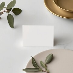 Blank Place Card Mockup on Table with White Background