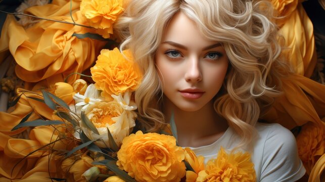Close Up Blonde Young Woman With Yellow Flower , Background Images , Hd Wallpapers, Background Image