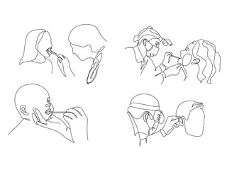 Line art of Doctor looks at the throat, Lor looks ear, throat and nose