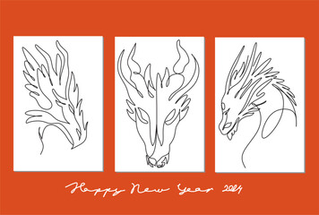Fototapeta na wymiar Happy Chinese New Year 2024 the dragon zodiac sign line art illustration. Continuous dragon symbol of Holiday