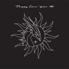 Happy Chinese New Year 2024 the dragon zodiac sign line art illustration. Continuous dragon symbol of Holiday