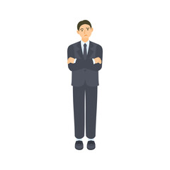 考える男性会社員。フラットなベクターイラスト。 A thinking male office worker. Flat designed vector illustration.	