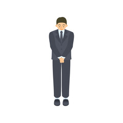 お辞儀する男性会社員。フラットなベクターイラスト。 A bowing male office worker. Flat designed vector illustration.