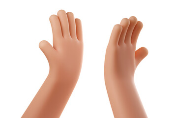 High five gesture. Two hands giving high five to each other, isolated on white background. Teamwork, winning, success, congratulations. 3D rendering illustration