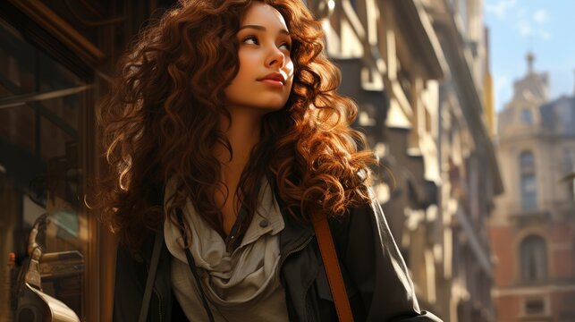 Curly Girl Near Building , Background Images , Hd Wallpapers, Background Image