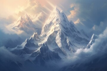 Stunning artwork depicting snowy peaks. Generative AI