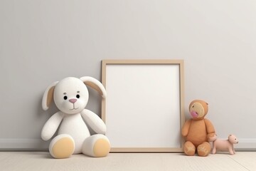 Illustration of a frame mock up with stuffed toy. Generative AI