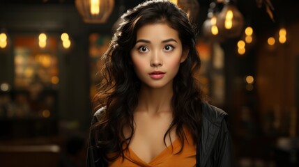 Fototapeta premium Image Confused Young Asian Woman Shrugging Shoulders , Background Images , Hd Wallpapers, Background Image