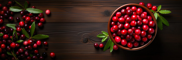 Cranberry banner. Bowl full of cranberries. Close-up food photography background - Powered by Adobe