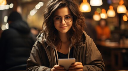 Portrait Asian Girl Glasses Sitting With Laptop Cafe  , Background Images , Hd Wallpapers, Background Image
