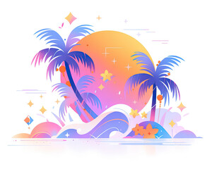 Flat abstract design of a tropical summer theme, minimalism illustration, website, Ul design