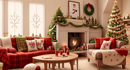 Fototapeta na wymiar A cozy living room decorated for Christmas