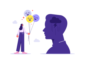 Woman giving good emotions icon , Sharing positive energy between workmates, help with mental problems, frustration and stress