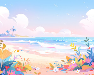 Flat abstract design of a seaside scenery, minimalism illustration, website, Ul design