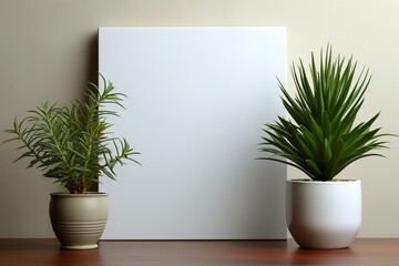 Blank white poster on the wall with plants