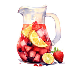 watercolor fruity sangria pitcher clipart sublimation - obrazy, fototapety, plakaty
