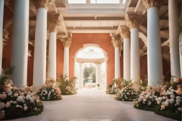 Naklejka premium Temple columns wedding digital backdrop photography background wedding ancient palace maternity props floral wedding overlays garden props