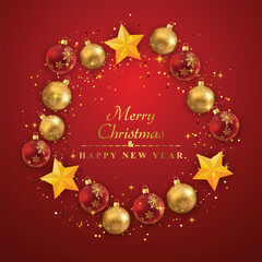 Obraz na płótnie Canvas Merry christmas wishes greetings card design template with christmas ball