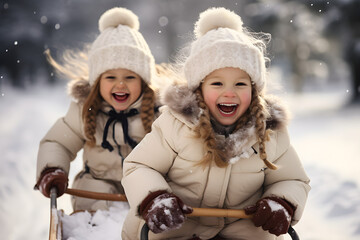 Winter Wonderland, Little Sisters Embrace the Joy of Sledding