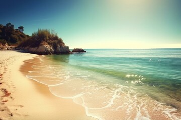 sunny shore, ocean, tranquil spots. Generative AI