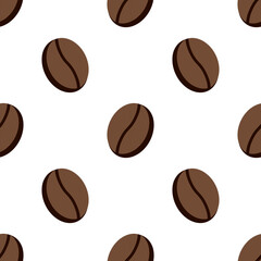 Coffee bean seamless pattern on white background.