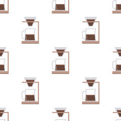 Coffee Drip Set seamless pattern on white background.