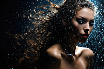 Beautiful model woman with splashes of water