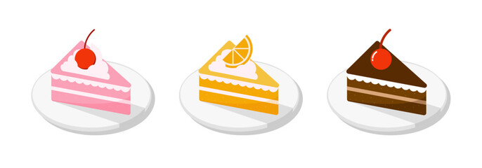 Collection of Cake slices vector element on White background.