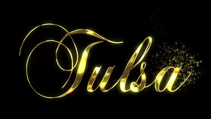 Gold metallic text revealed by disappearing and flickering stars for TULSA - Powered by Adobe